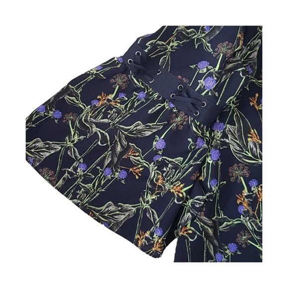 TOPSHOP Blouse Medium US 10 Bell Sleeve Flowy Smock Top Floral Print Blue BOHO - Picture 5 of 10